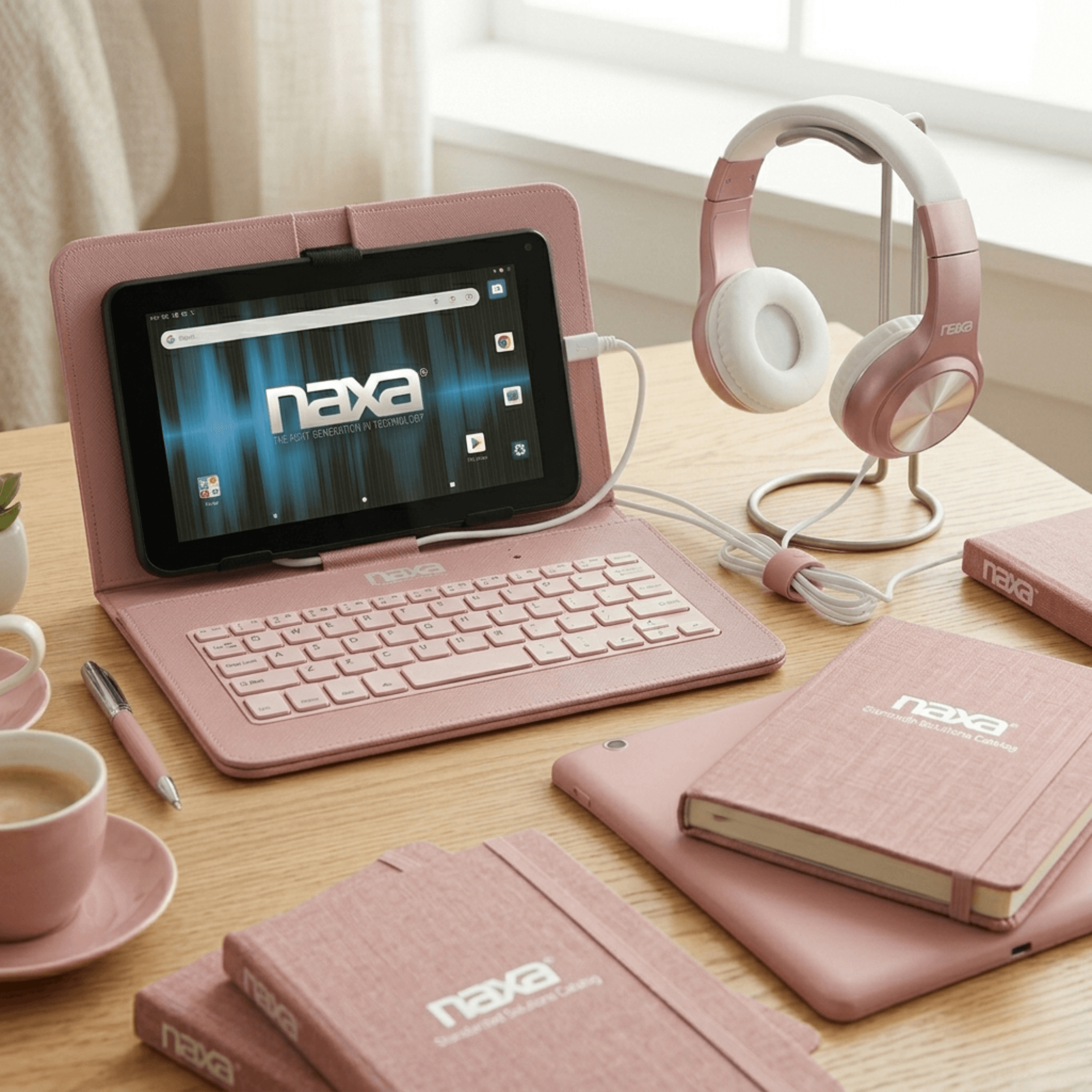 Naxa 10.1" Core Android 11 Tablet Kit Rose Gold - Refurbished Jupiter Gear Home