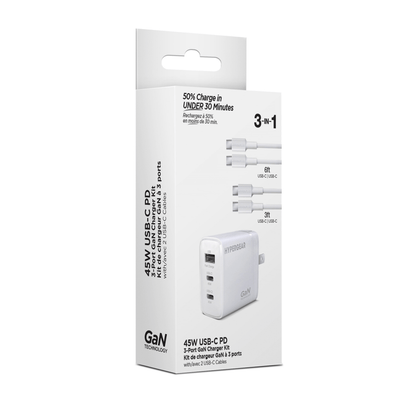 HyperGear 45W USB-C PD PPS Tri-Port GaN Fast Wall Charger Jupiter Gear Home
