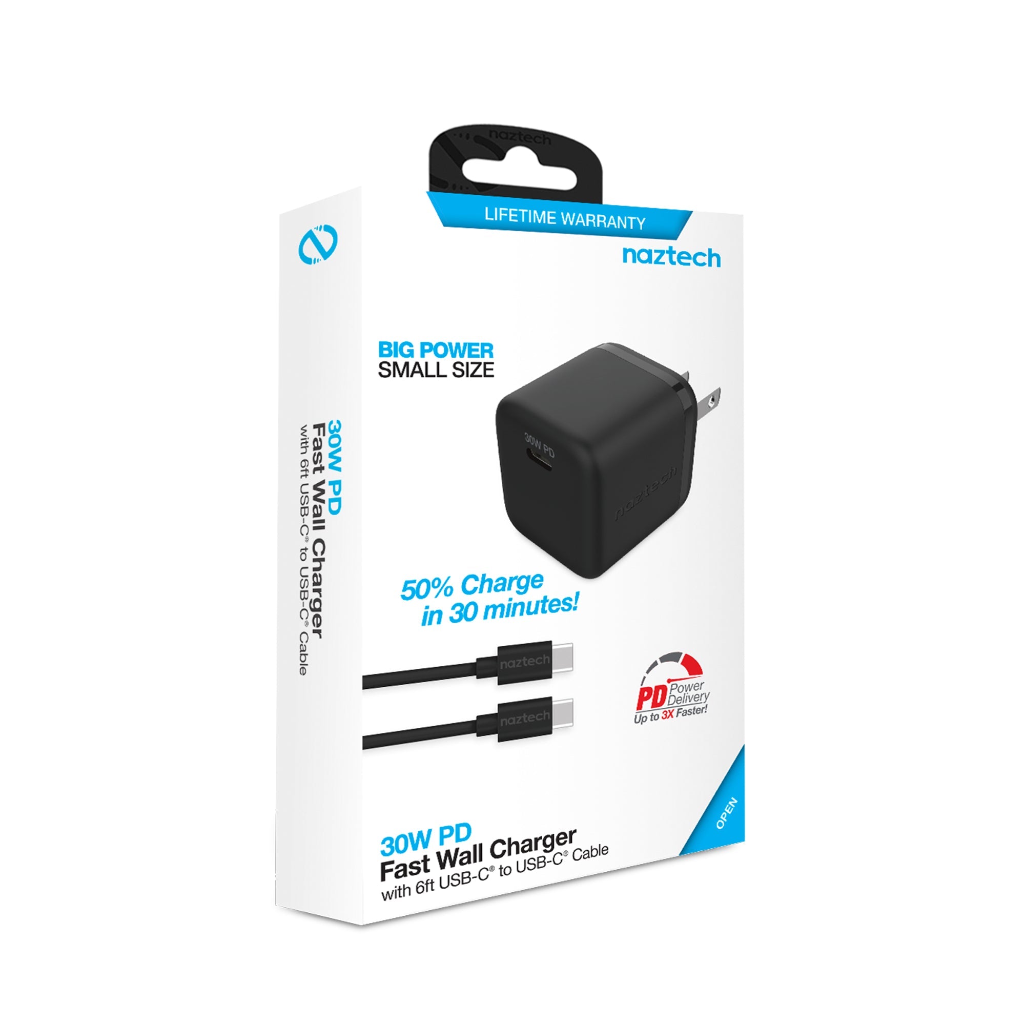 Naztech 30W PD Wall Charger + USB-C to USB-C Cable 6ft for Traveling Jupiter Gear Home