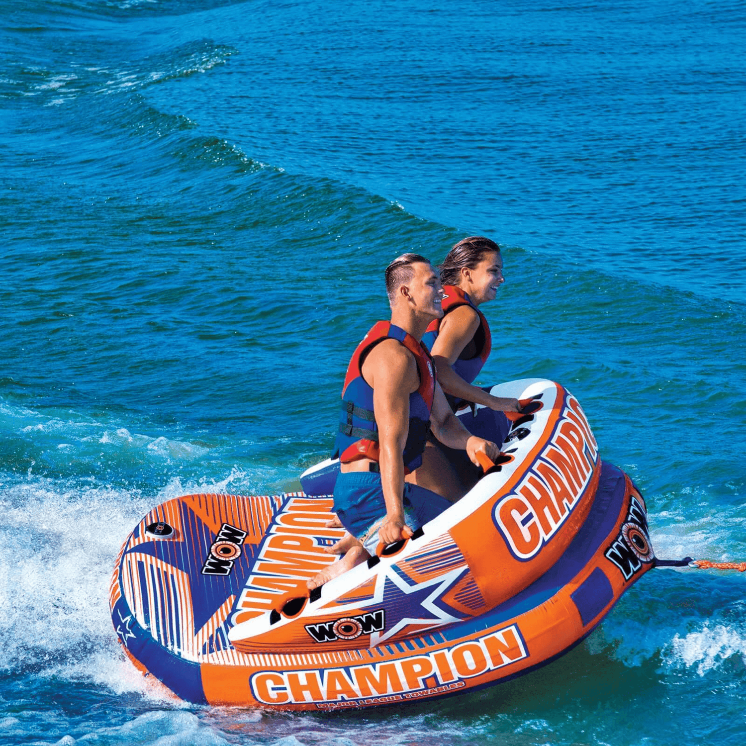 WOW Watersports Champion 2-Person Towable with EZ-Up Nose for Minimal Drag and Footrest Jupiter Gear Home