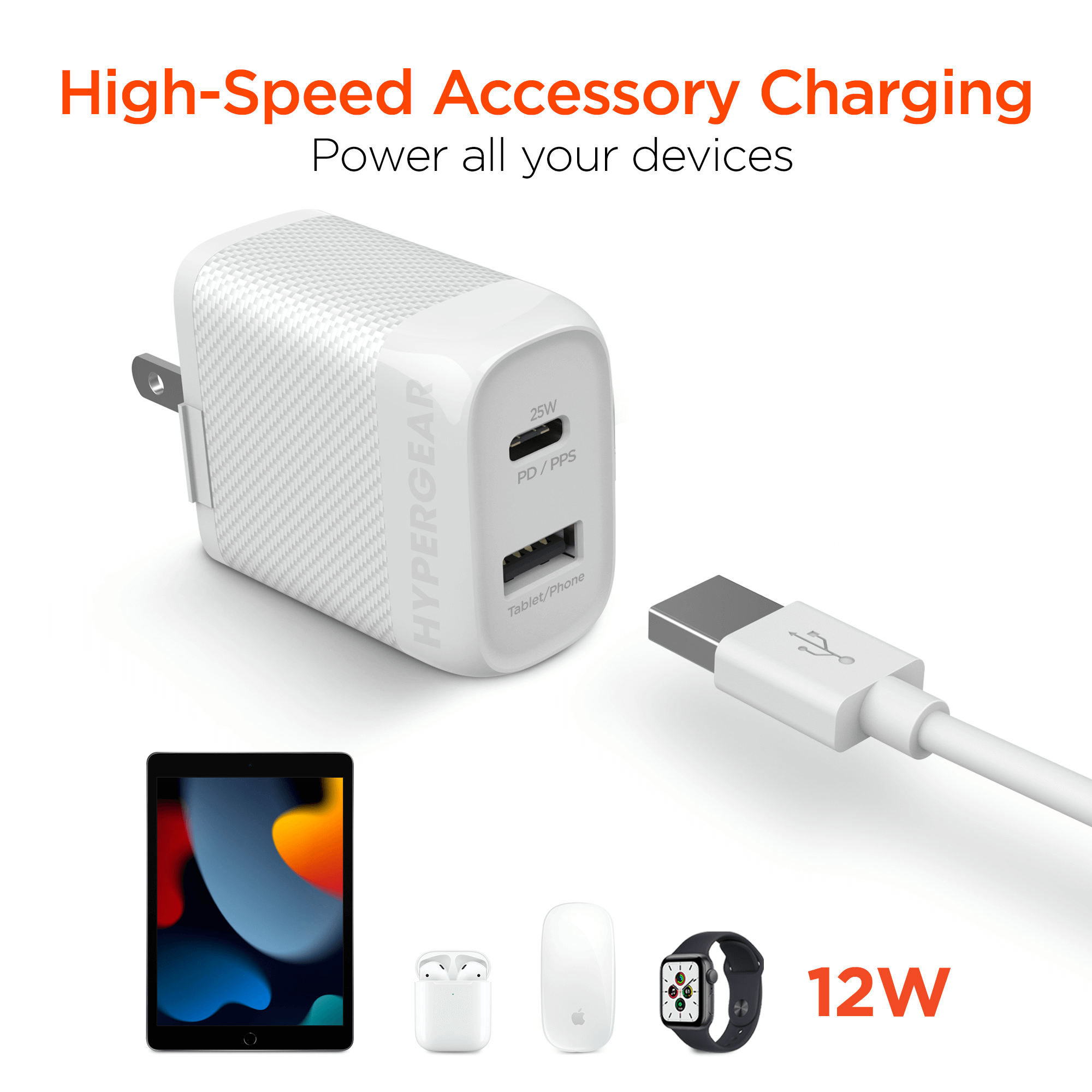 HyperGear SpeedBoost 25W USB-C PD + 12W USB Fast Wall Charger with PPS and 6ft MFi Lightning Cable Jupiter Gear Home