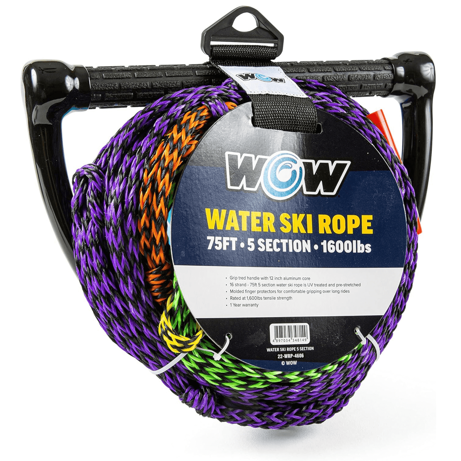 WOW Watersports 75ft 5-Section Pre-Stretched Water Ski Rope Jupiter Gear Home