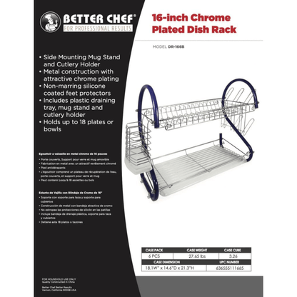 Better Chef 16" 2-Level Colored-Chrome-Plated S-Shaped Dish Rack Jupiter Gear Home