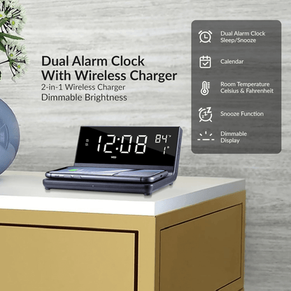 Supersonic Dual Alarm Clock with 2-in-1 Wireless Charger Jupiter Gear Home