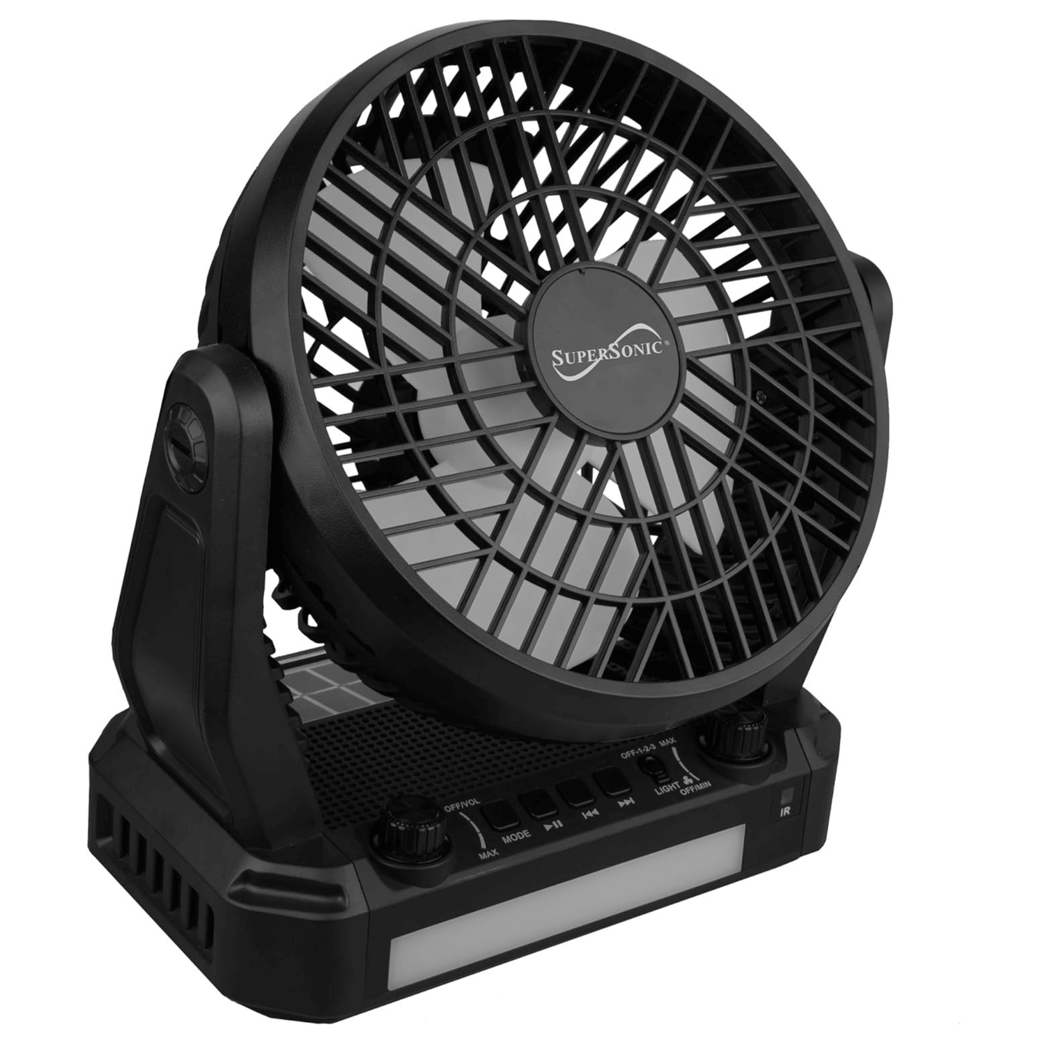 Supersonic Solar-Powered BT Speaker with FM Radio, LED Flashlight, and Fan Jupiter Gear Home