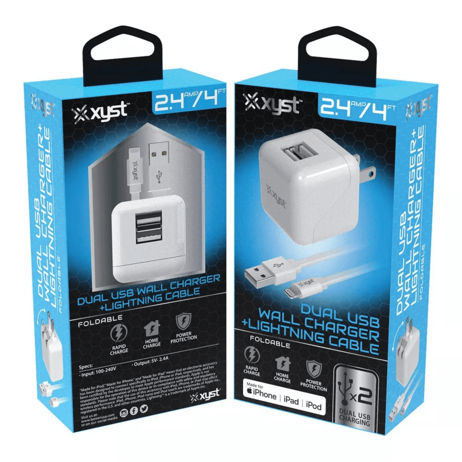 Xyst 2.4-Amp Dual USB Wall Charger With 4Ft Lightning Cable Jupiter Gear Home