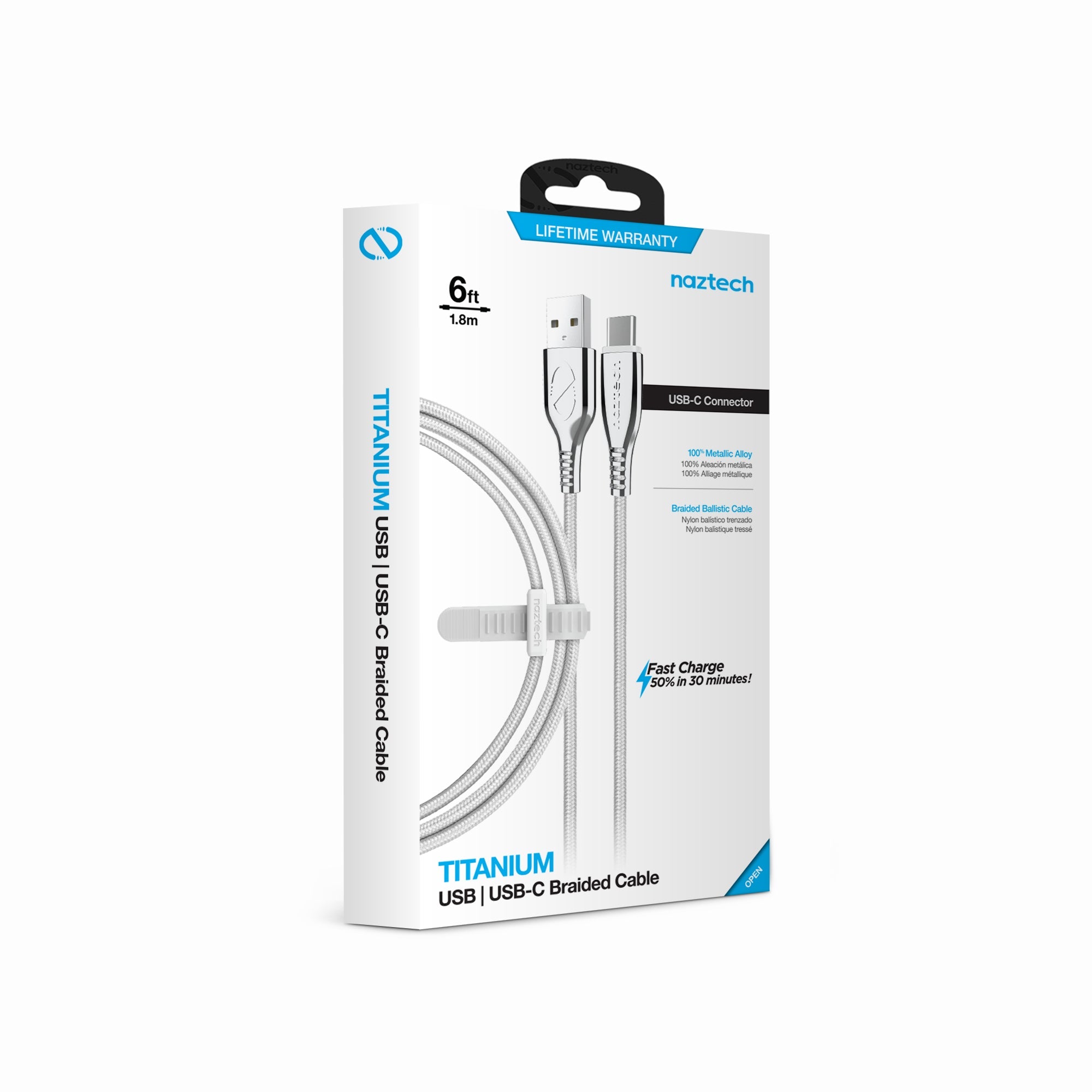Naztech Titanium USB to USB-C Braided Cable 6ft Jupiter Gear Home