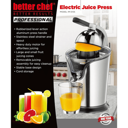 Better Chef High Power Deluxe Stainless Steel Electric Citrus Juice Press Jupiter Gear Home