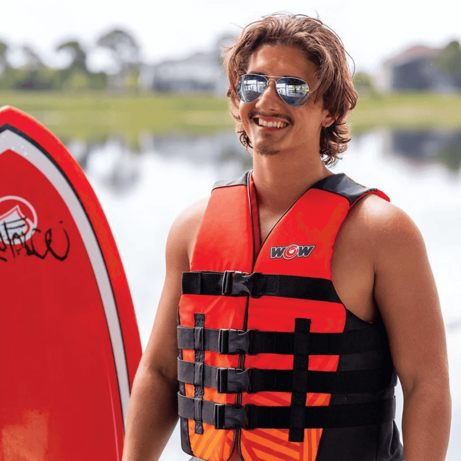 WOW Watersports Vis-Wave Adult Life Vest Red Jupiter Gear Home