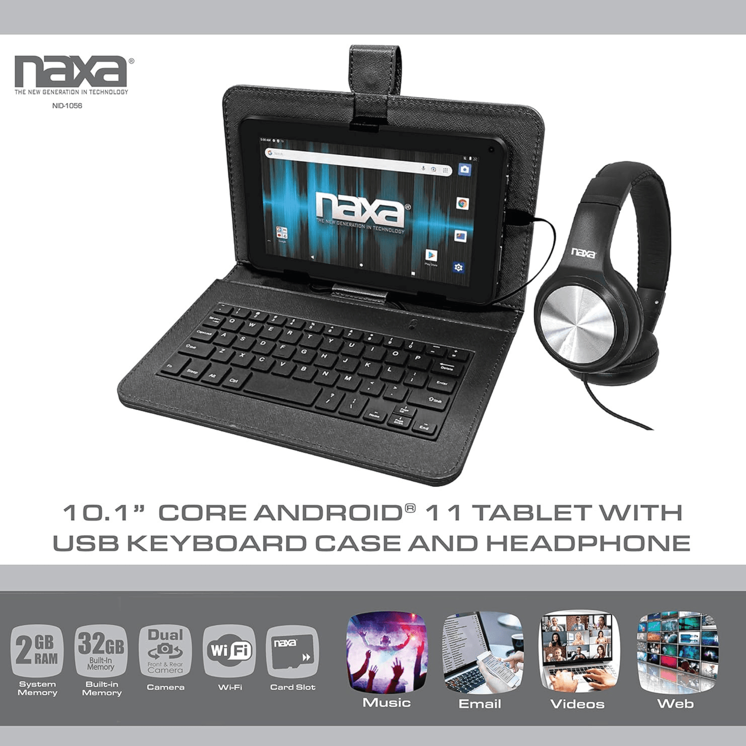 Naxa 10.1" Core Android 11 Tablet Kit Black - Refurbished Jupiter Gear Home