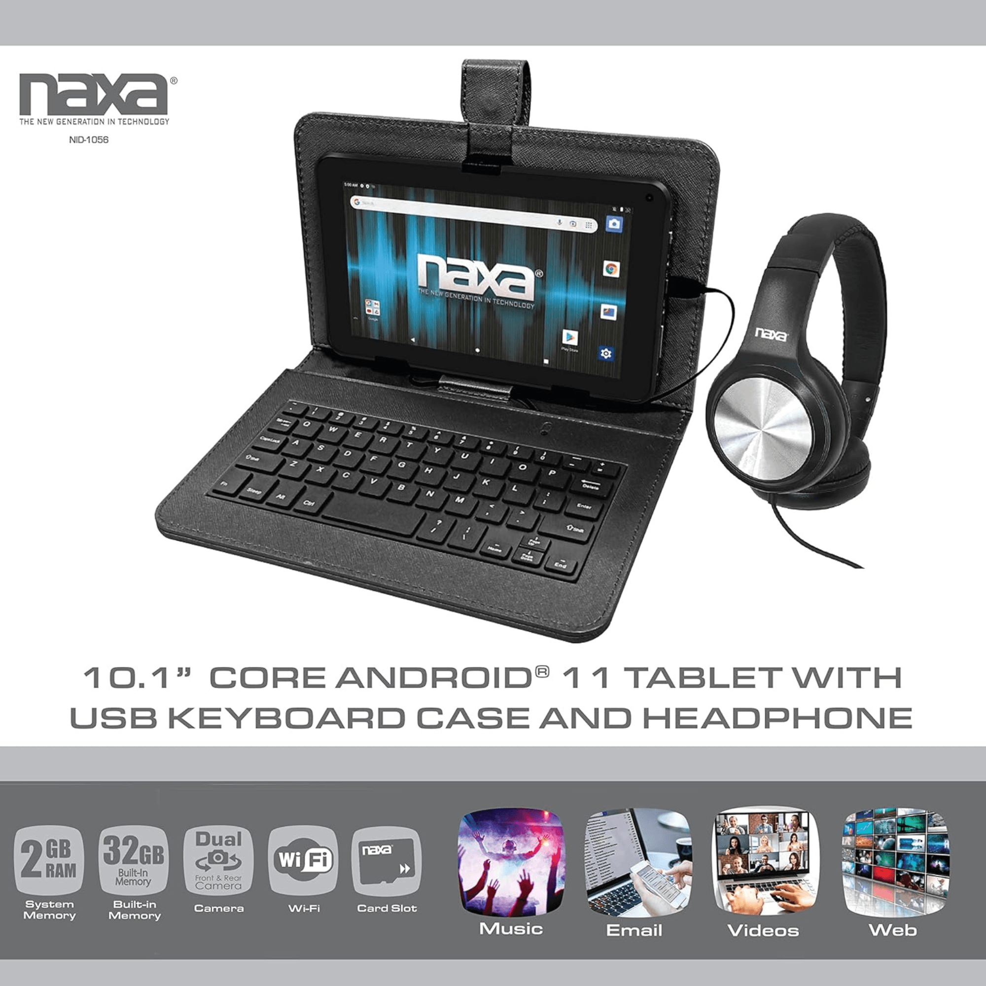 Naxa 10.1" Core Android 11 Tablet Kit Black - Refurbished Jupiter Gear Home