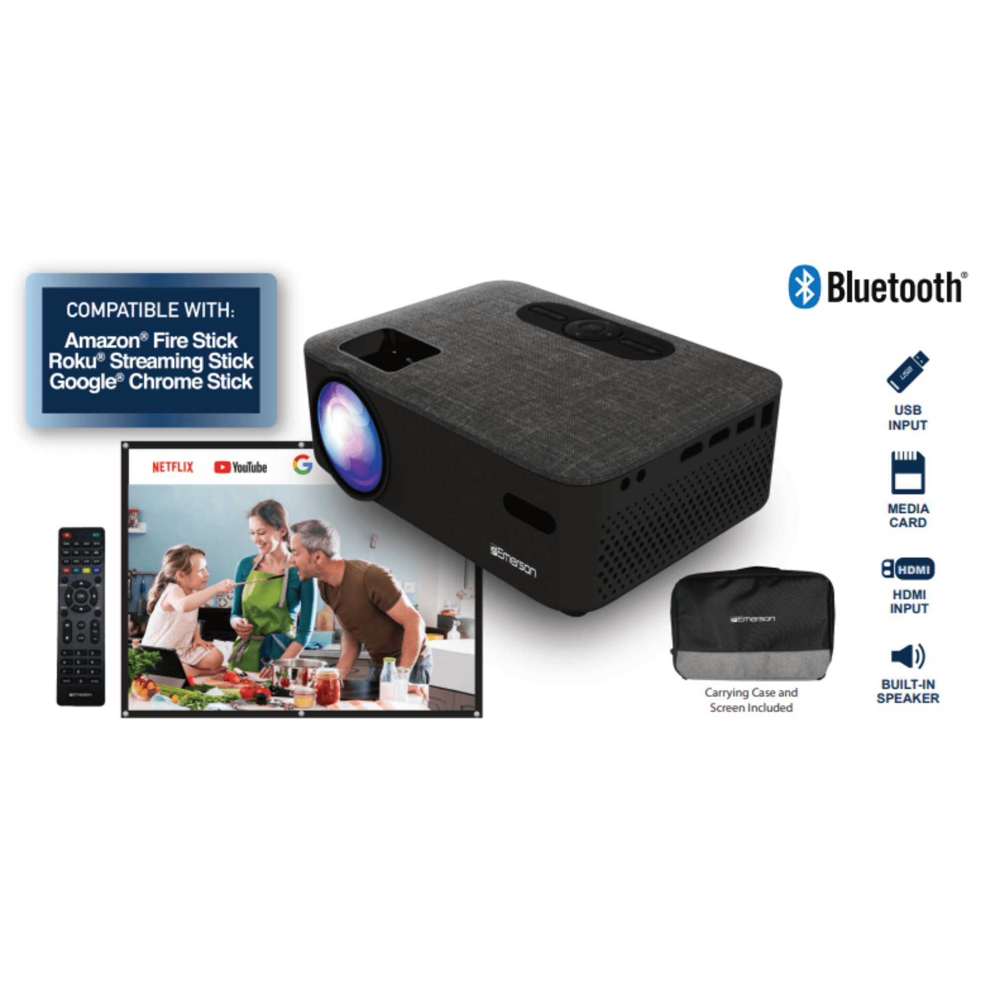 Emerson Portable Projector with Portable Screen and Carry Case Jupiter Gear Home