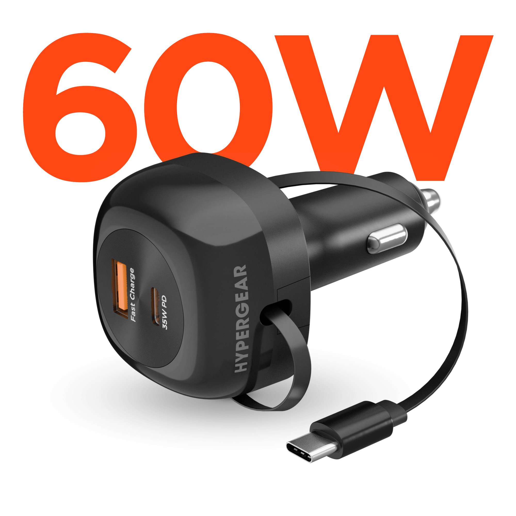 HyperGear SpeedBoost 60W Retractable Car Charger Jupiter Gear Home