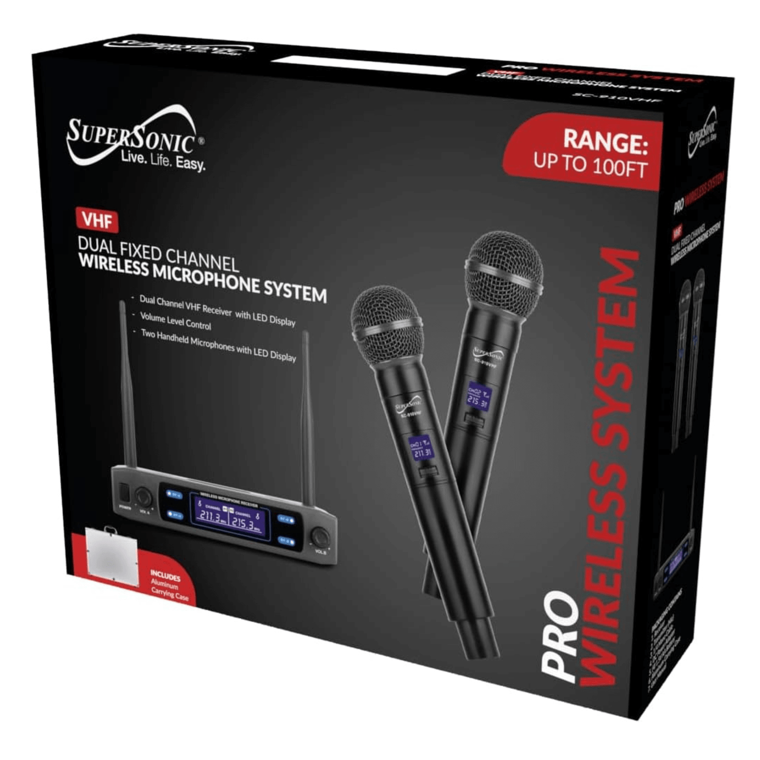 Supersonic VHF Dual Fixed Channel Professional Wireless Microphone with Carry Case Jupiter Gear Home