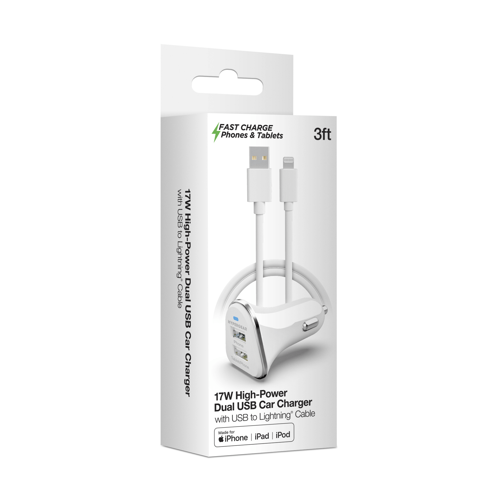 HyperGear Hi-Power Dual USB 3.4A Car Charger for iPhones and AirPods Jupiter Gear Home