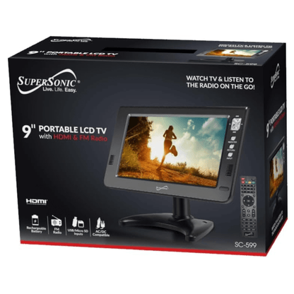 Supersonic Portable 9-inch LCD TV with Built-in Digital Tuner Rechargeable Battery ACDC Operation for Car Travel Jupiter Gear Home