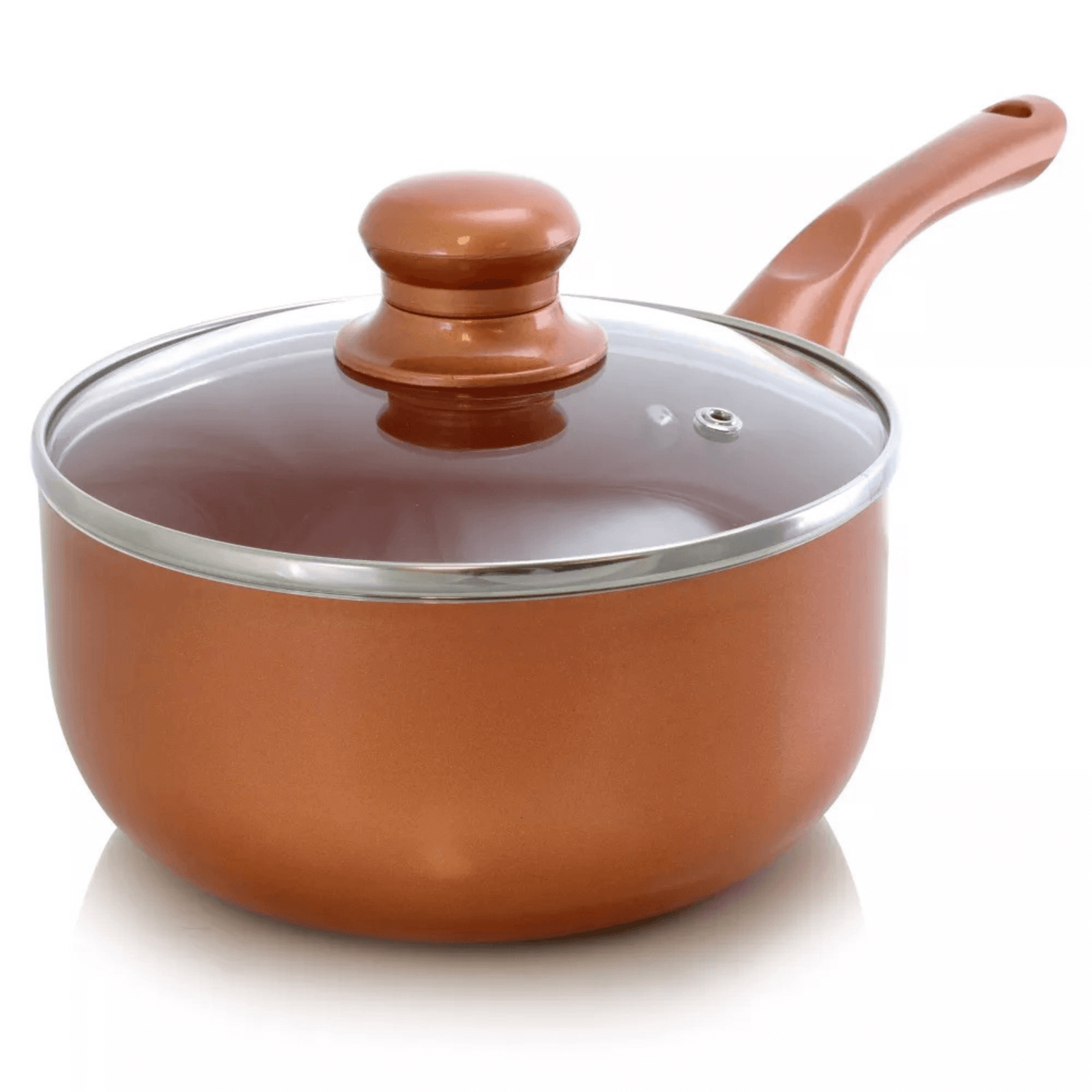 Better Chef 2Qt Ceramic-Coated Copper-Tone Saucepan with Glass Lid Jupiter Gear Home