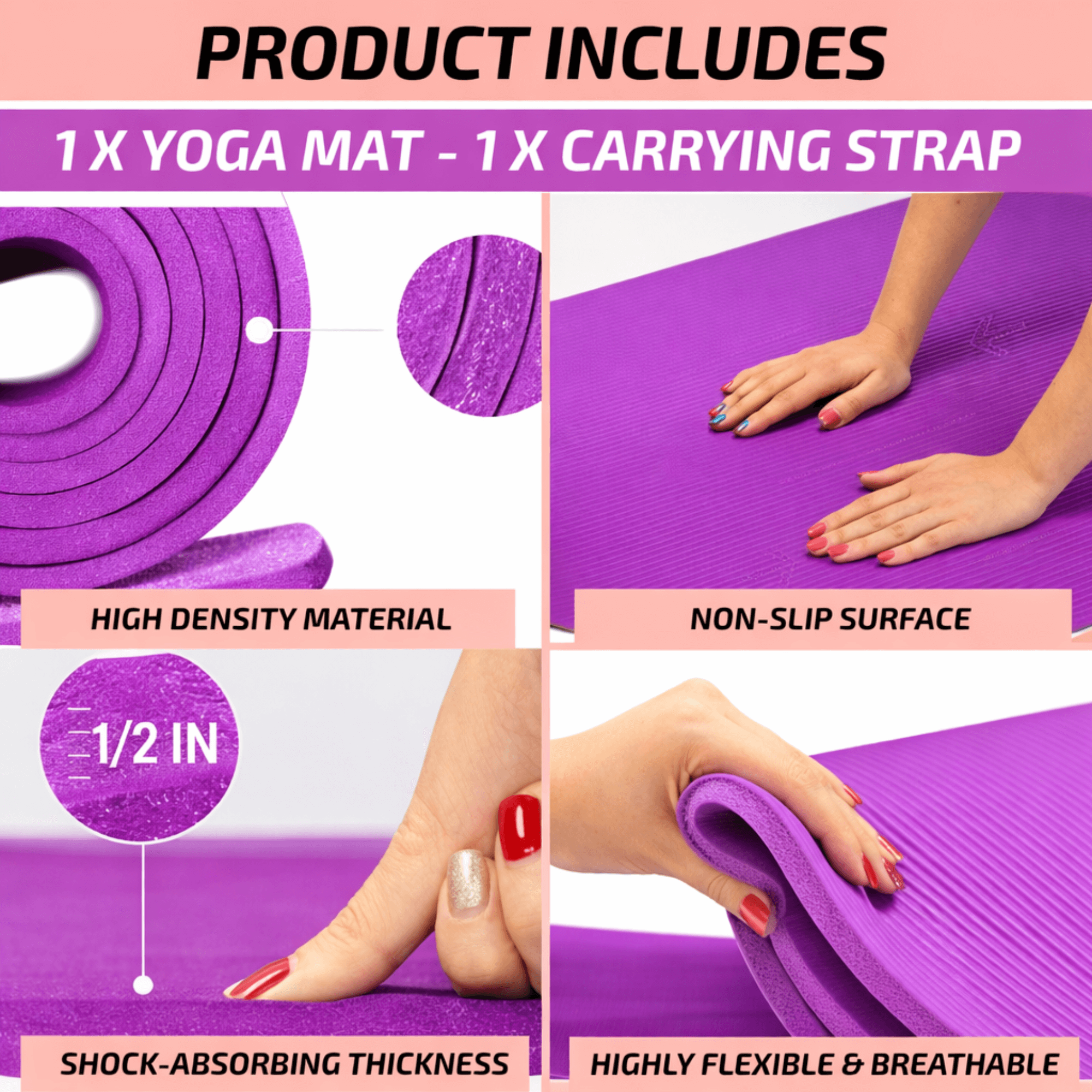XGear Fitness Thick Travel Yoga Mat with Carrying Strap Jupiter Gear Home