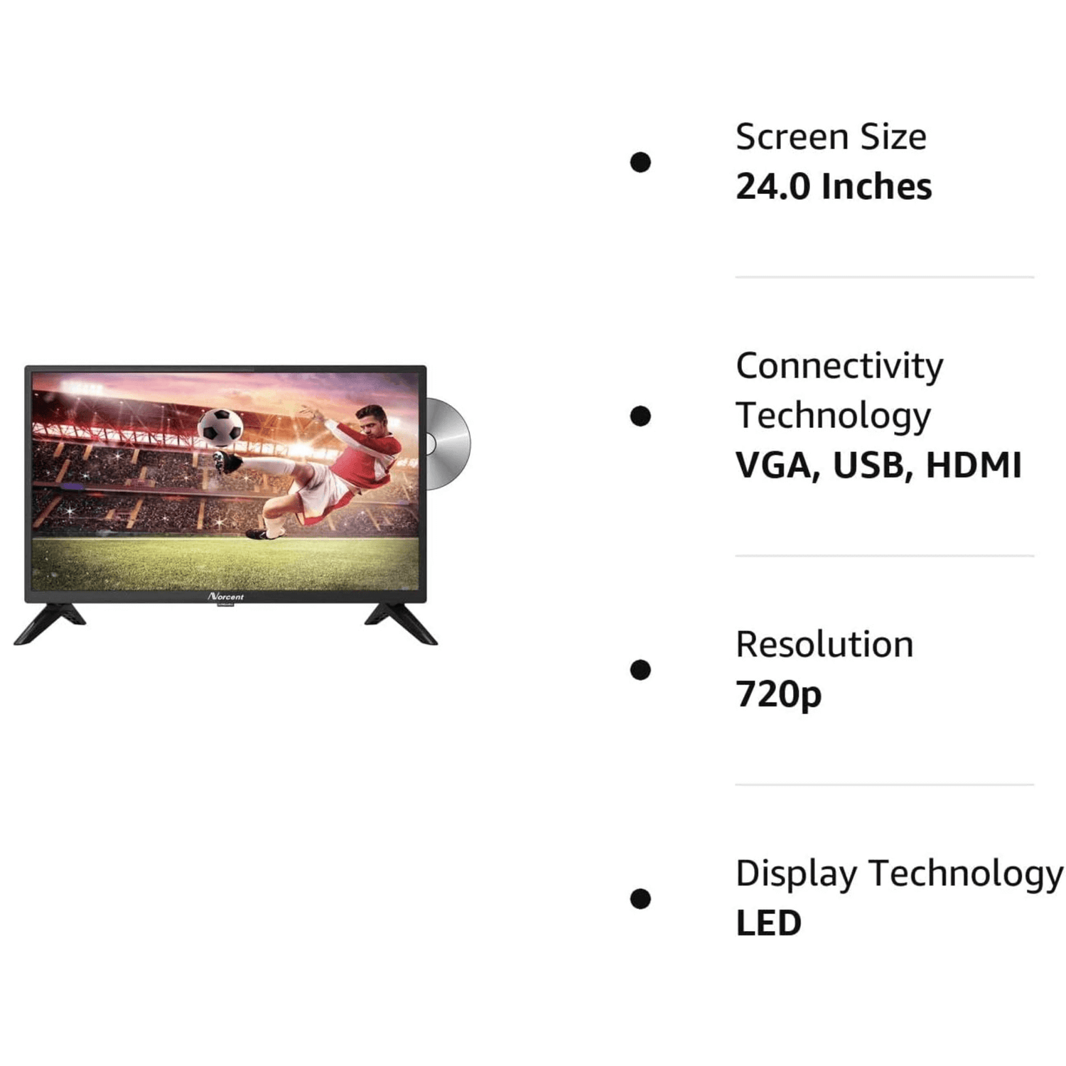 Norcent 24 Inch 720P LED HD Backlight Flat TV DVD Combo with Multimedia Access Jupiter Gear Home