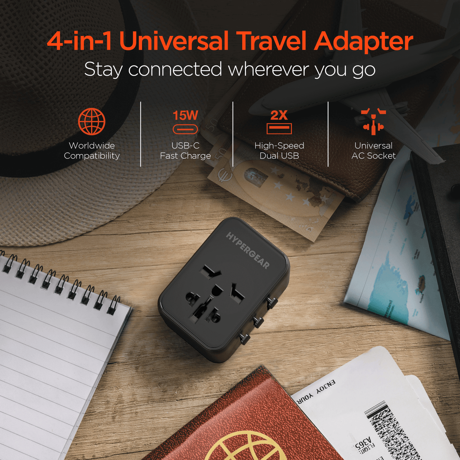 HyperGear WorldCharge Universal Travel Adapter with USB-C Jupiter Gear Home