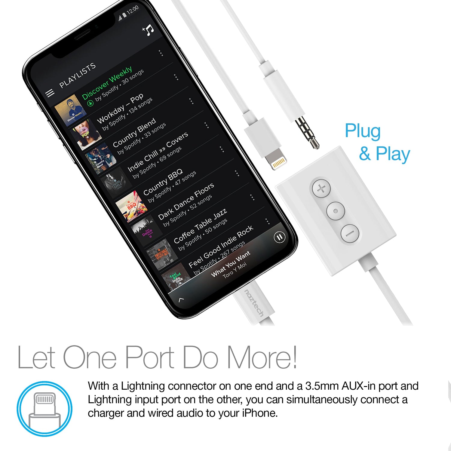 Naztech MFI Lightning to 3.5mm Audio + Charging Adapter Jupiter Gear Home