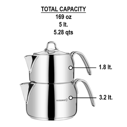 Korkmaz Perla Mega 3-Piece Stainless Steel Teapot Set Jupiter Gear Home