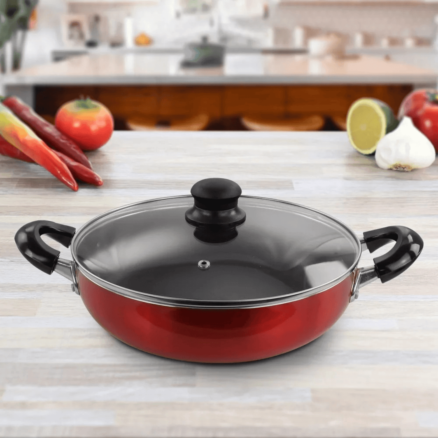 Better Chef 12" Aluminum Non-Stick Metallic Red Deep Fryer with Glass Lid Jupiter Gear Home