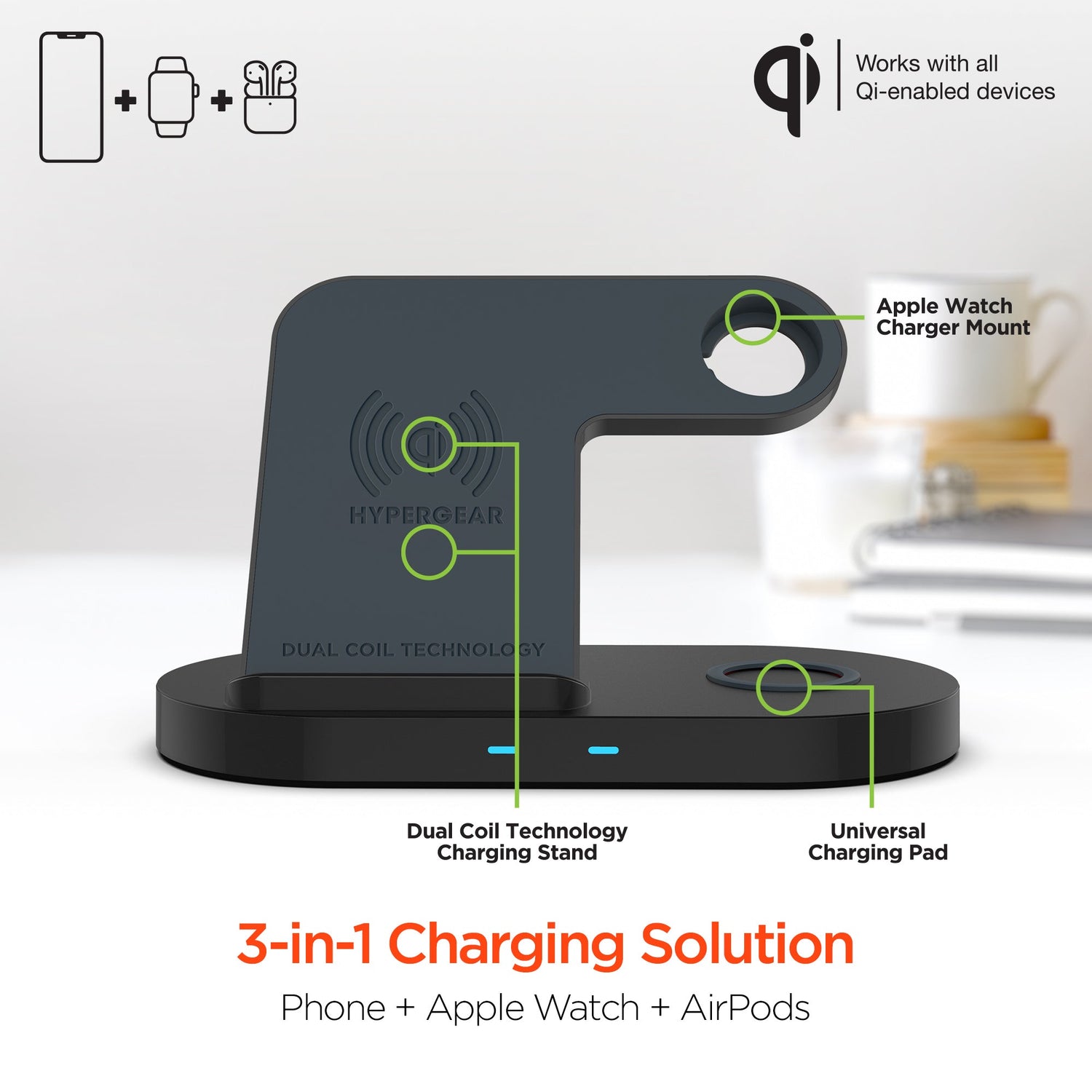 HyperGear 3-in-1 Wireless Charging Dock Jupiter Gear Home
