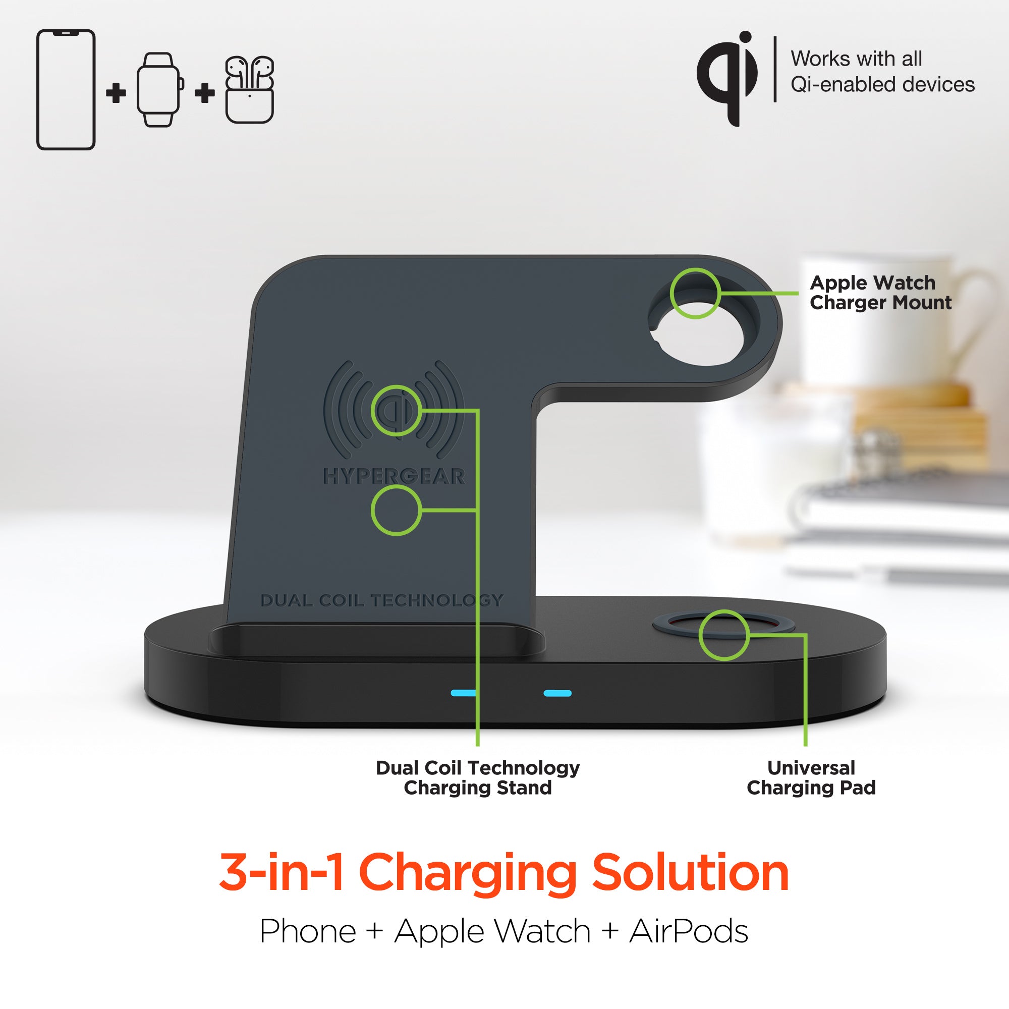 HyperGear 3-in-1 Wireless Charging Dock Jupiter Gear Home