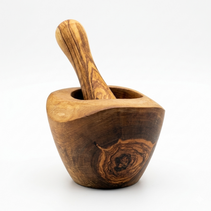 Olive Wood Rustic Mortar and Pestle DC-Choixe