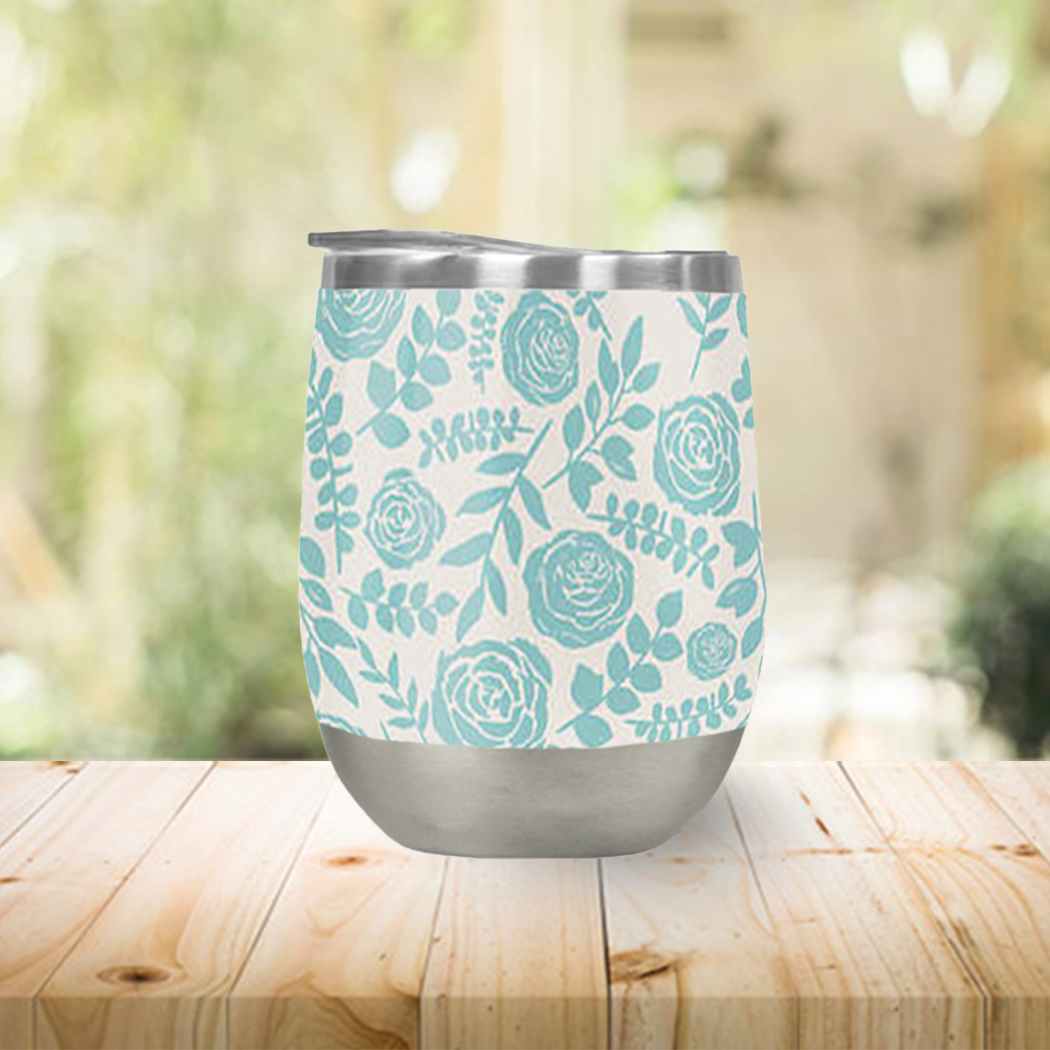 Baby Blue Floral Wine Tumbler DC-Lauren Ullrich Art