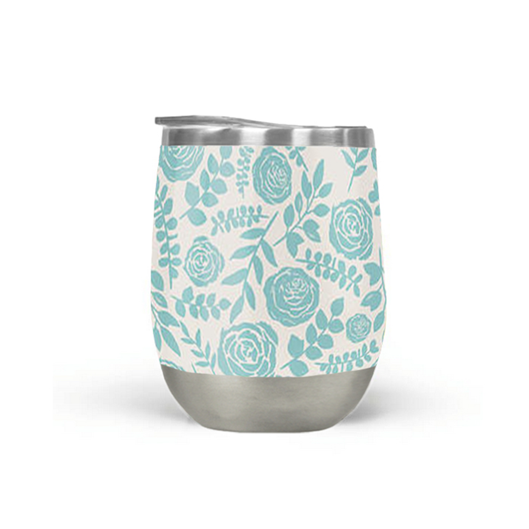 Baby Blue Floral Wine Tumbler DC-Lauren Ullrich Art